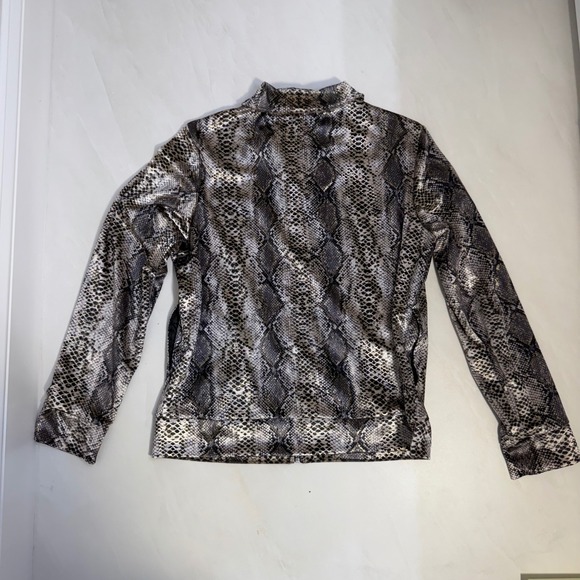 Women's Snake Print Zip Up Track Jacket Metallic Shine Casual Sportswear - Picture 4 of 9